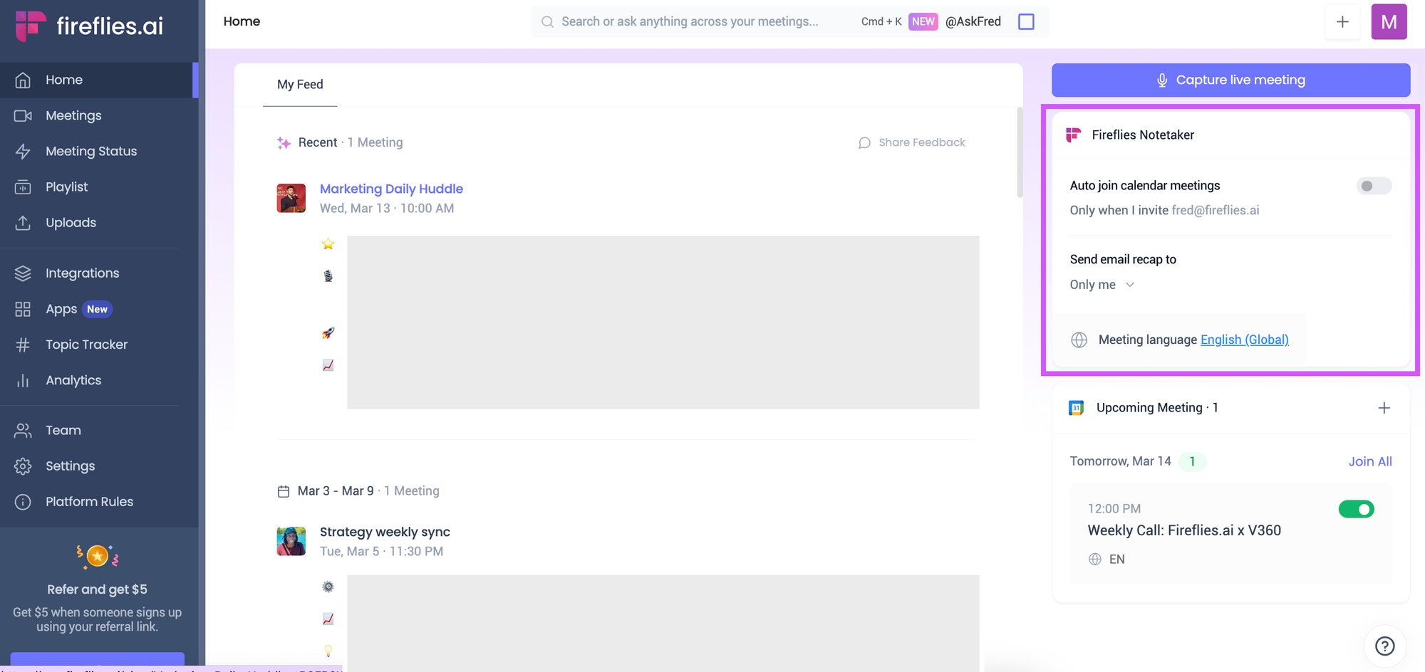 AI meeting minutes - Fireflies Dashboard