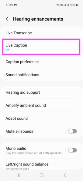 Turn off live captions - Via Android phone settings