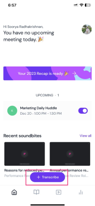 Tap +Transcribe to upload a video and extract its audio
