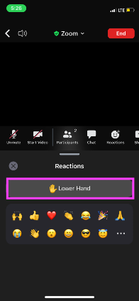 How to raise your hand in Zoom on mobile - Tap on Lower Hand