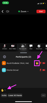 How to raise your hand in Zoom on mobile - Raised hands count