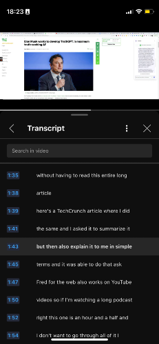 How to get a YouTube transcript of a video on mobile