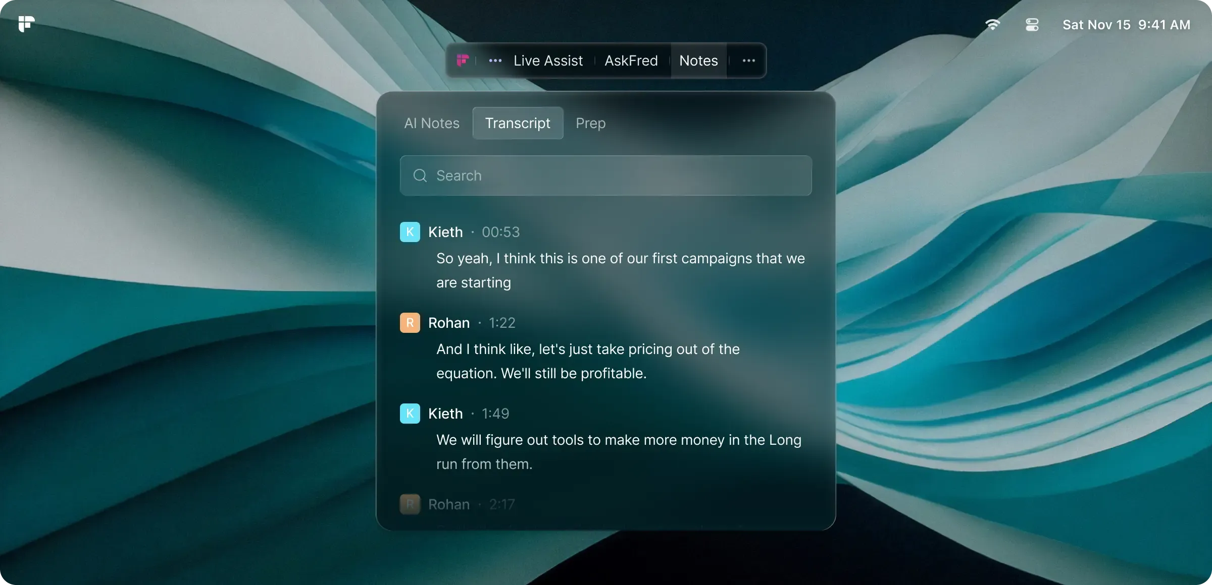 Transcrições ao vivo