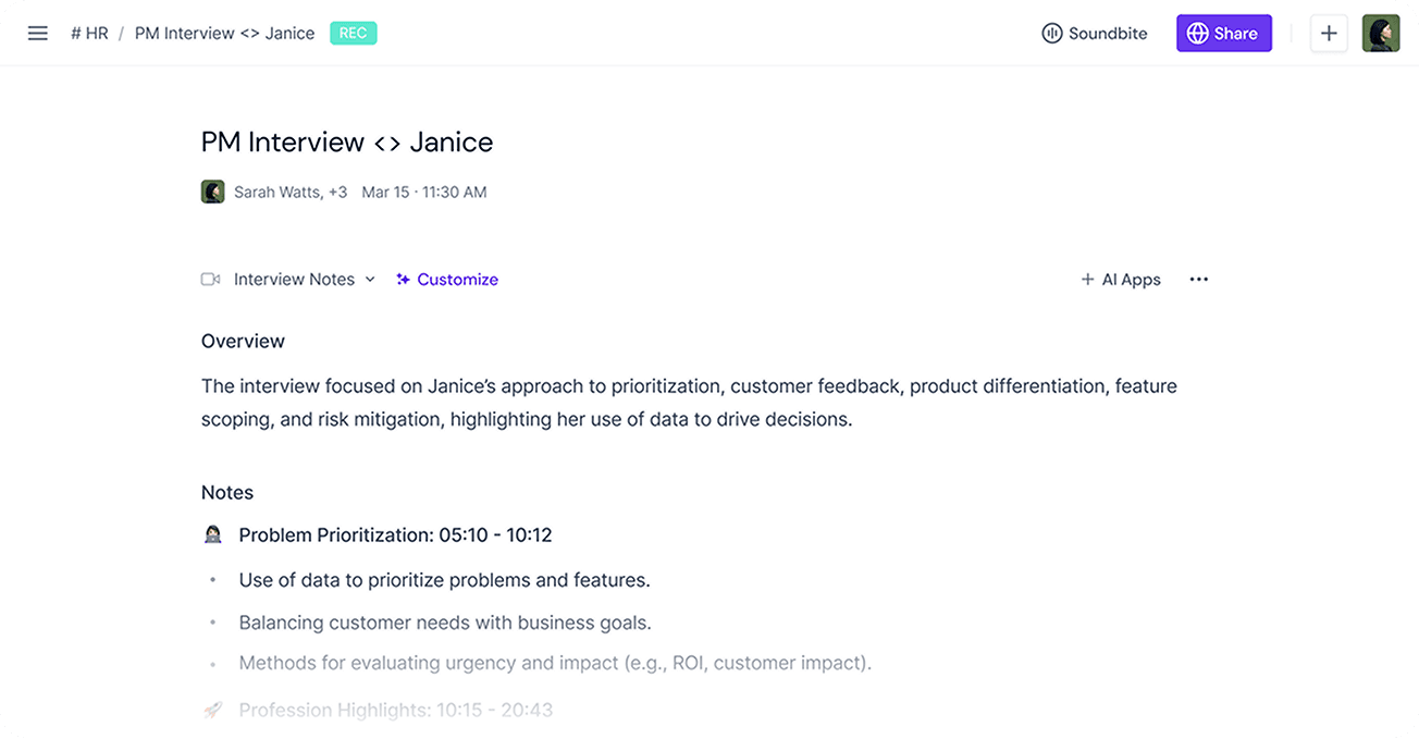 Interview Summaries