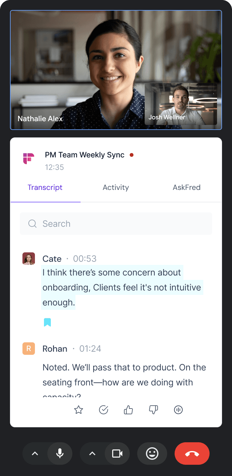 Fireflies Chrome extension interface for recording and transcribing Google Meet meetings.